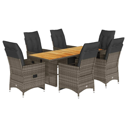 Set Bistrò da Giardino 7 pz con Cuscini in Polyrattan Grigio - homemem39