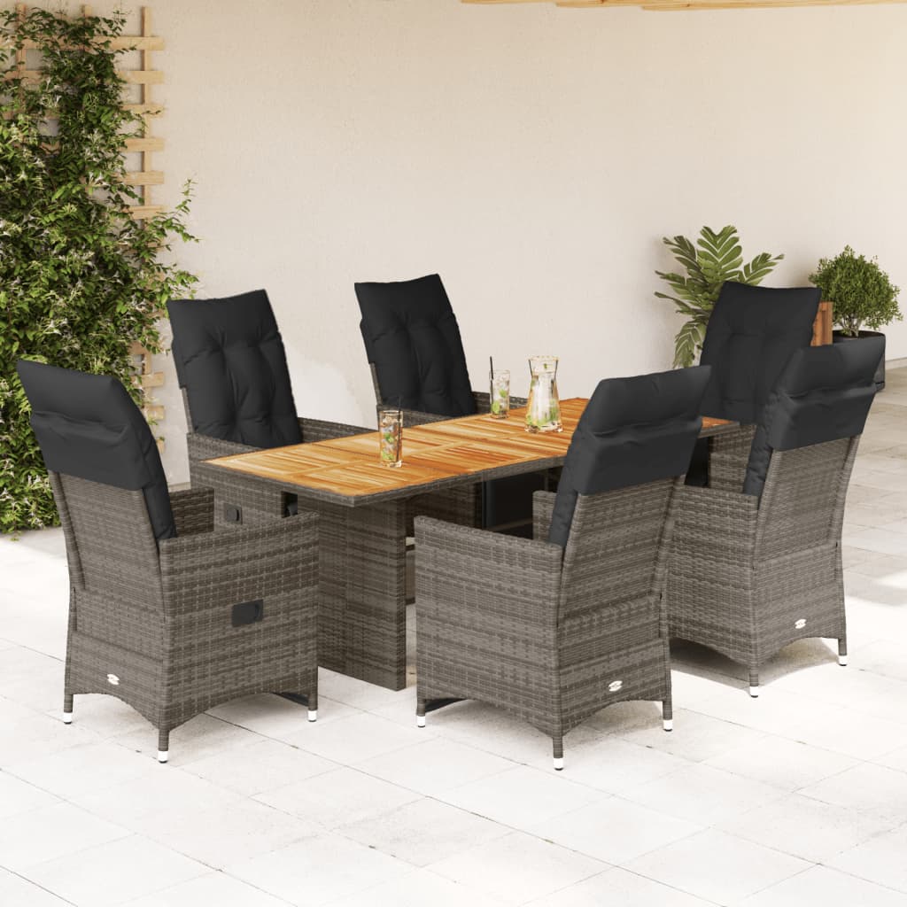 Set Bistrò da Giardino 7 pz con Cuscini in Polyrattan Grigio - homemem39