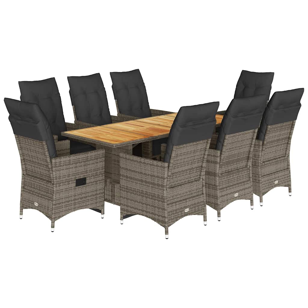 Set Bistrò da Giardino 9 pz con Cuscini in Polyrattan Grigio - homemem39