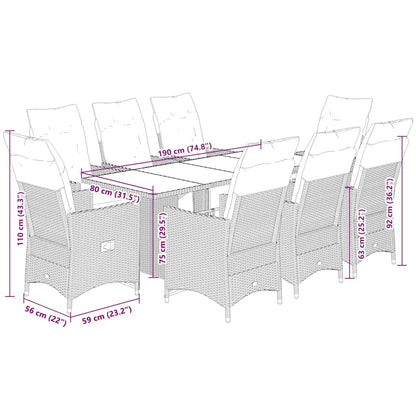 Set Bistrò da Giardino 9 pz con Cuscini in Polyrattan Grigio | homemem39