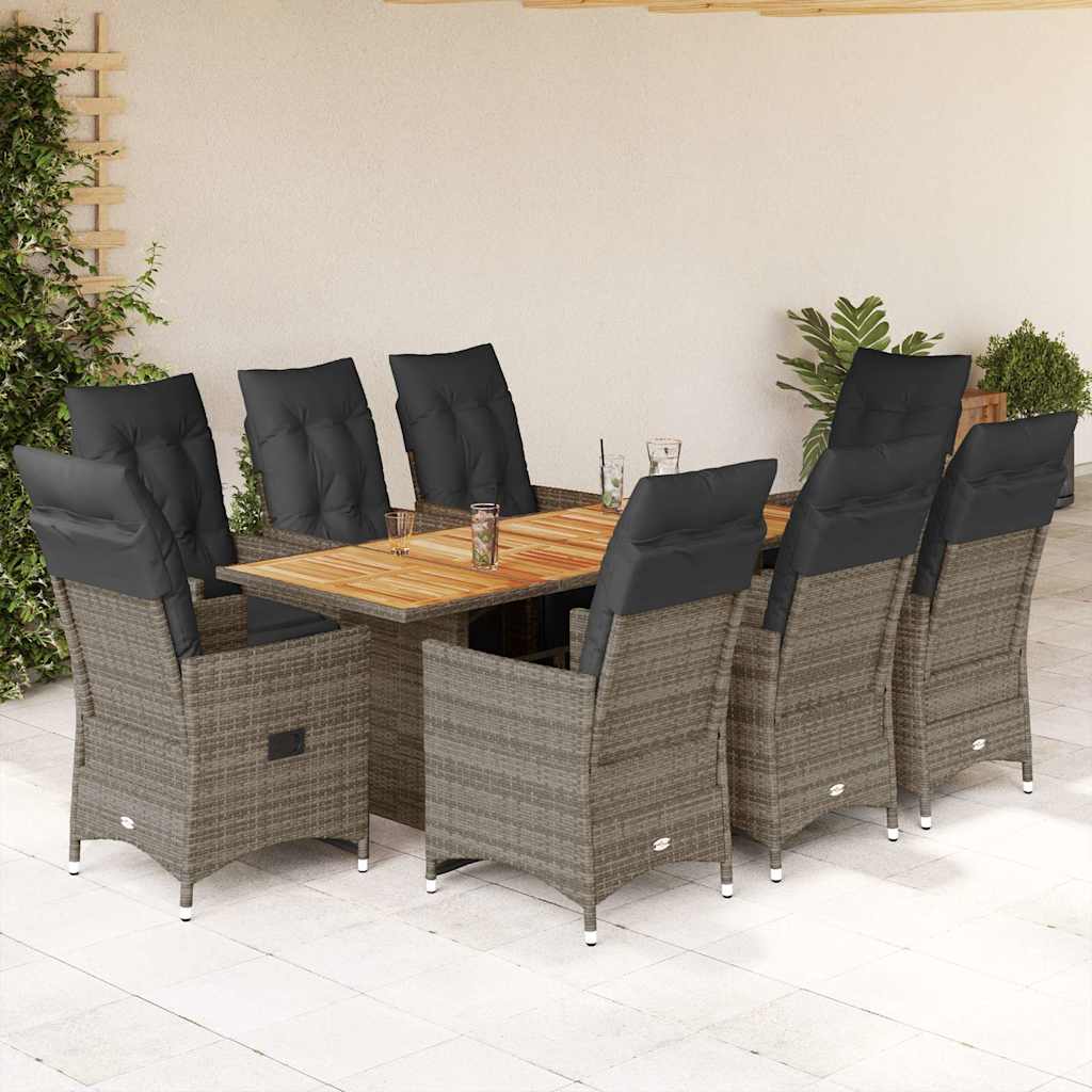 Set Bistrò da Giardino 9 pz con Cuscini in Polyrattan Grigio - homemem39