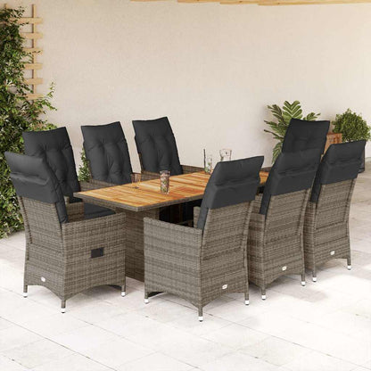 Set Bistrò da Giardino 9 pz con Cuscini in Polyrattan Grigio - homemem39