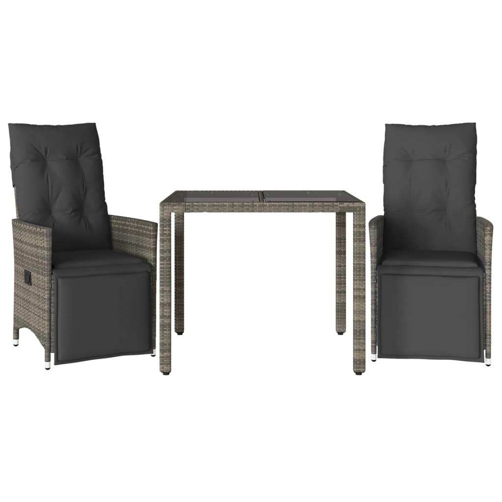 Set Bistrò da Giardino 3 pz con Cuscini in Polyrattan Grigio - homemem39