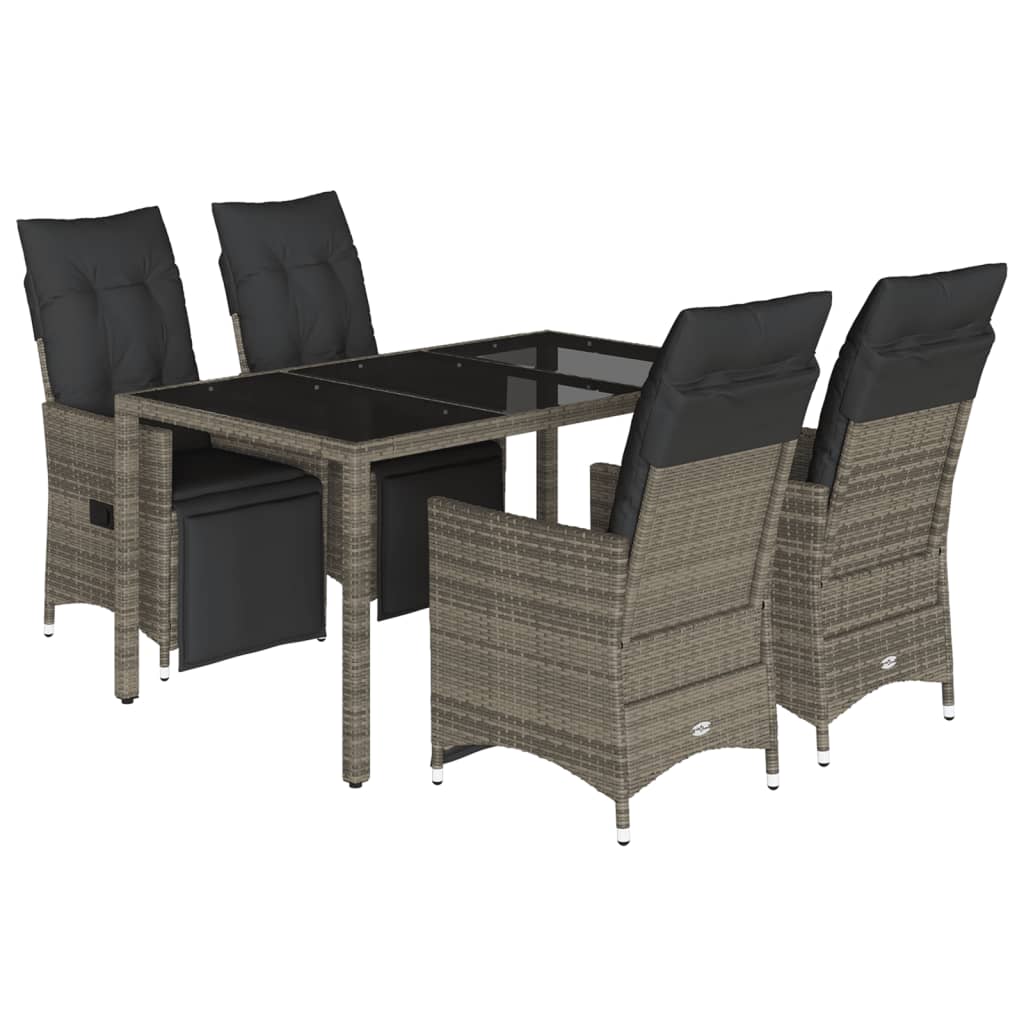 Set Bistrò da Giardino 5 pz con Cuscini in Polyrattan Grigio - homemem39
