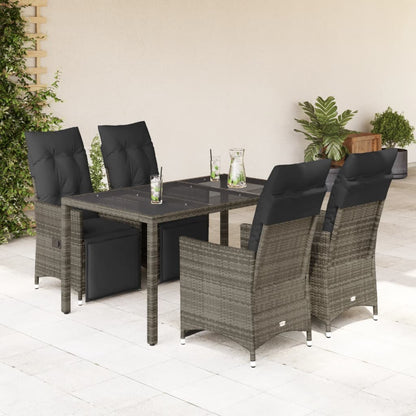Set Bistrò da Giardino 5 pz con Cuscini in Polyrattan Grigio - homemem39