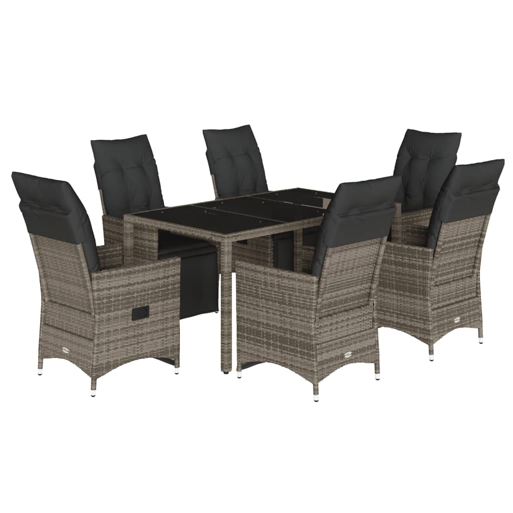 Set Bistrò da Giardino 7 pz con Cuscini in Polyrattan Grigio | homemem39