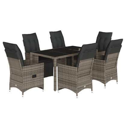 Set Bistrò da Giardino 7 pz con Cuscini in Polyrattan Grigio | homemem39