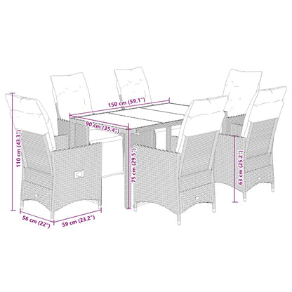 Set Bistrò da Giardino 7 pz con Cuscini in Polyrattan Grigio | homemem39