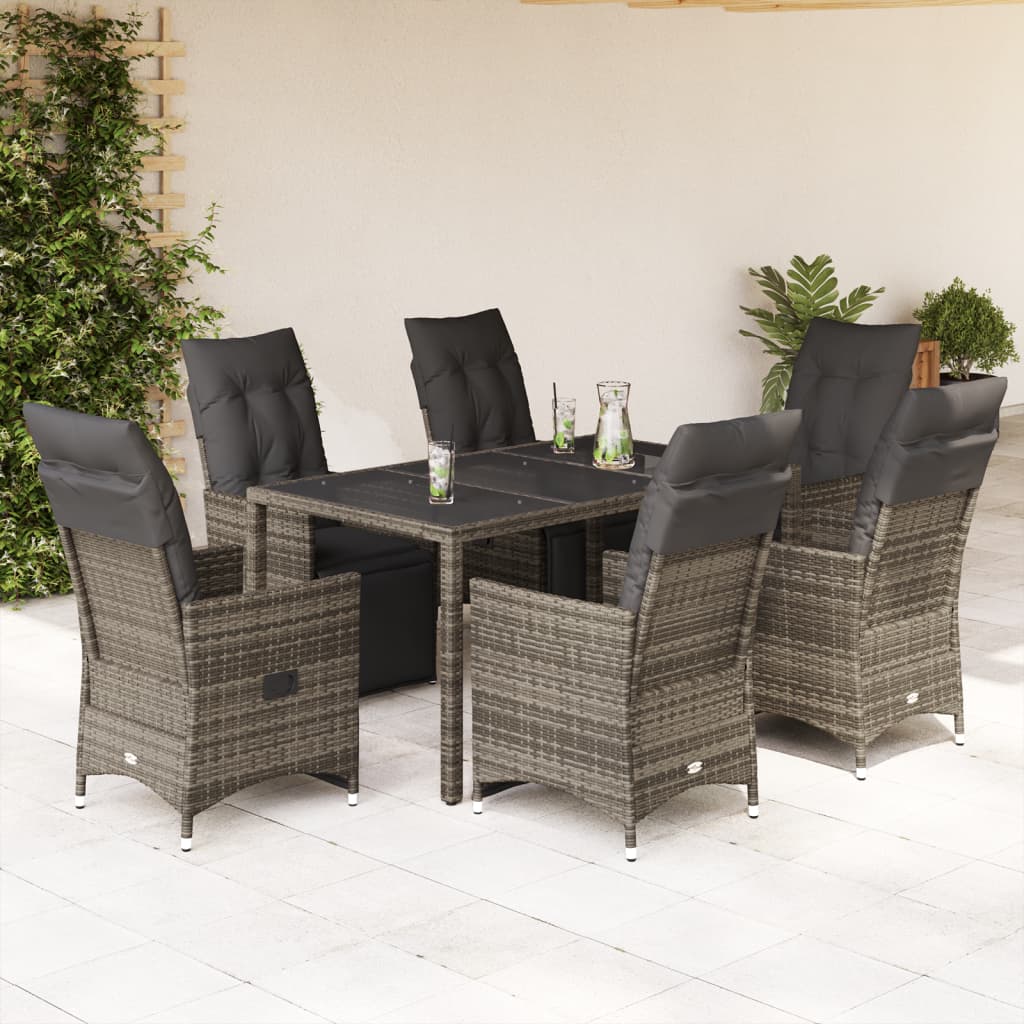 Set Bistrò da Giardino 7 pz con Cuscini in Polyrattan Grigio | homemem39
