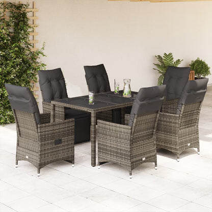 Set Bistrò da Giardino 7 pz con Cuscini in Polyrattan Grigio - homemem39