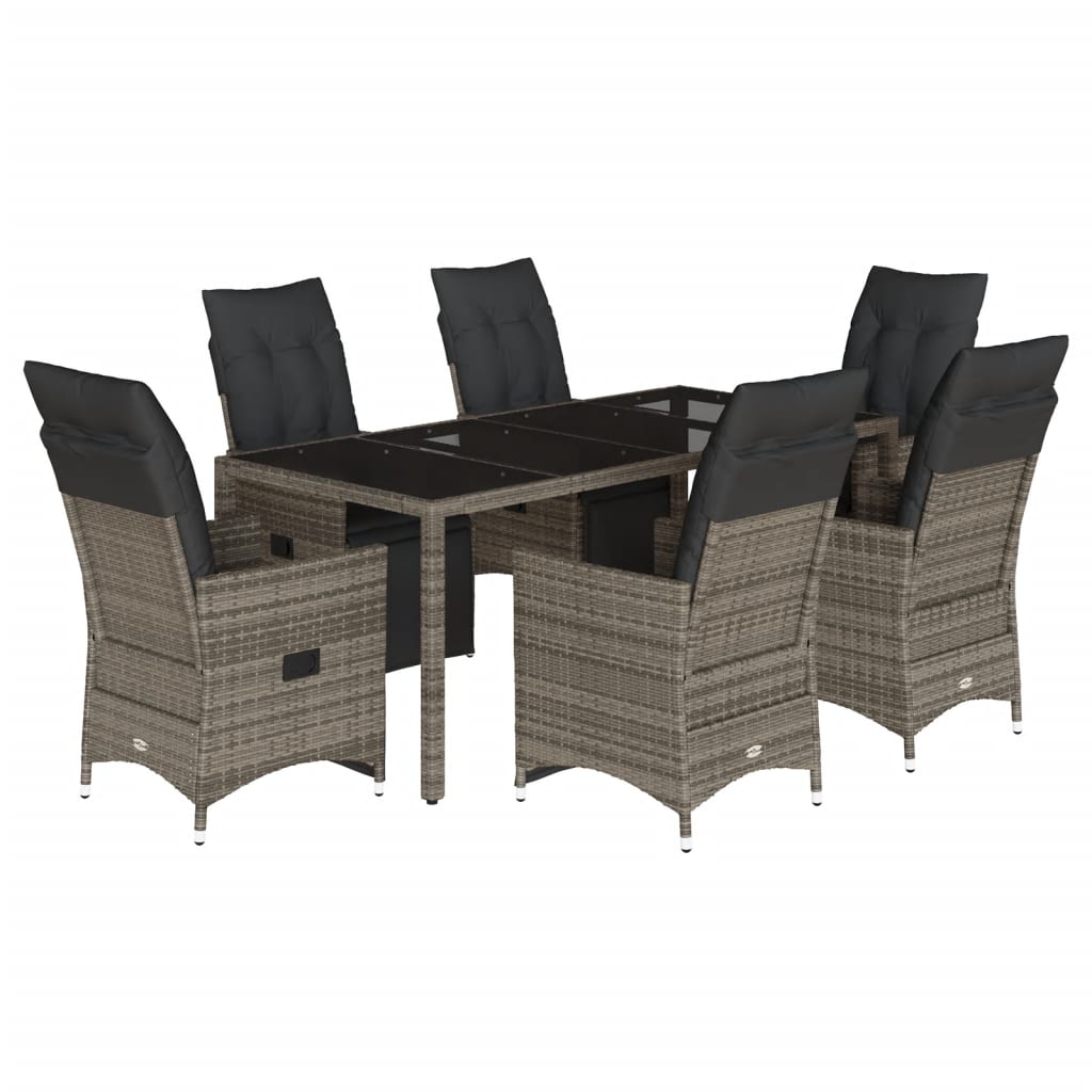 Set Bistrò da Giardino 7 pz con Cuscini in Polyrattan Grigio | homemem39