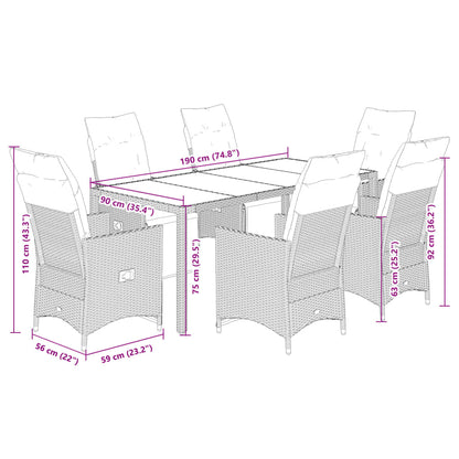 Set Bistrò da Giardino 7 pz con Cuscini in Polyrattan Grigio | homemem39