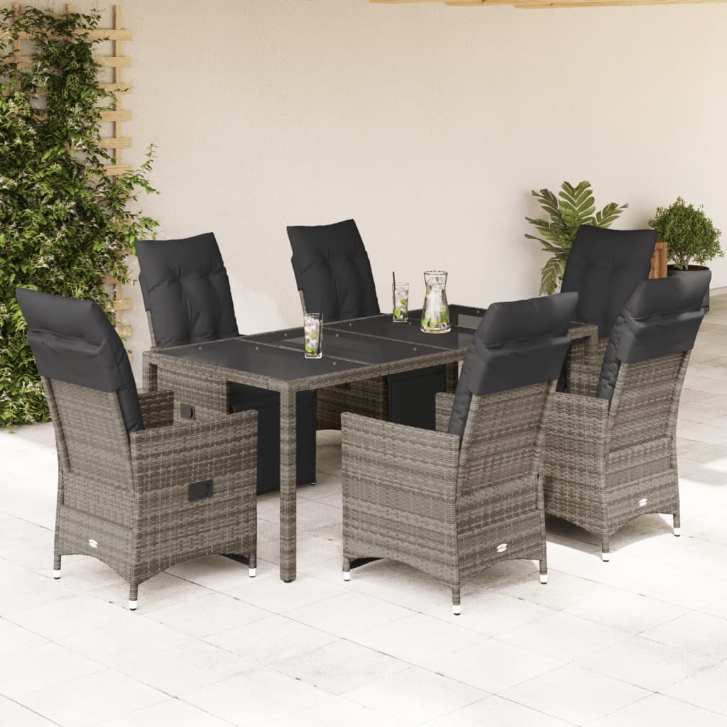 Set Bistrò da Giardino 7 pz con Cuscini in Polyrattan Grigio - homemem39