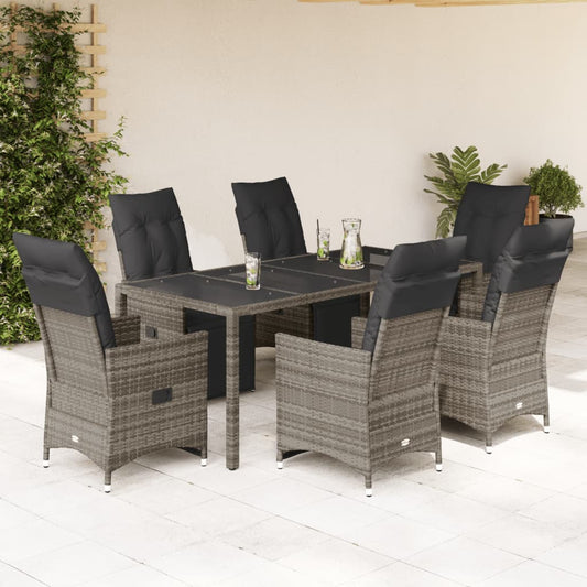 Set Bistrò da Giardino 7 pz con Cuscini in Polyrattan Grigio - homemem39
