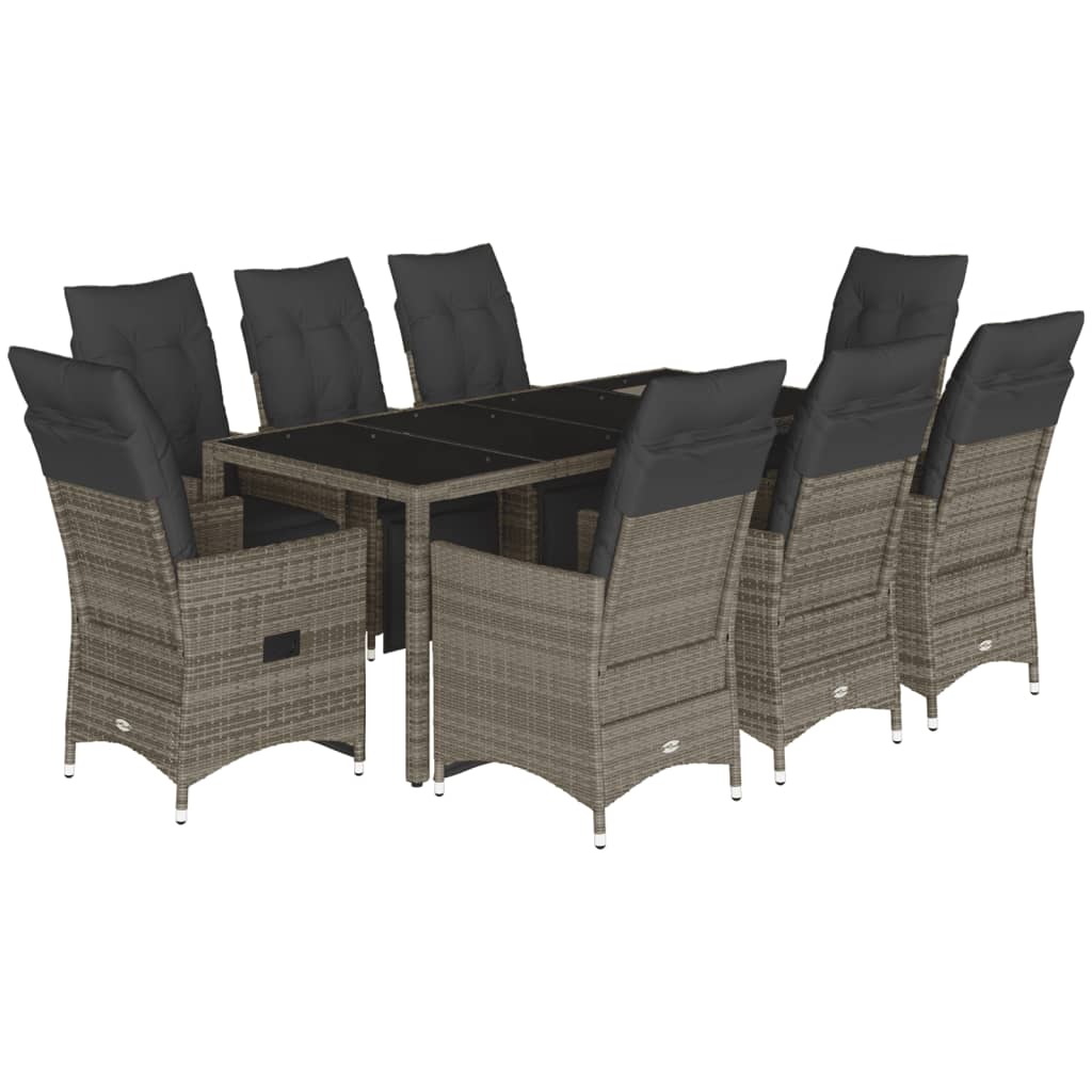 Set Bistrò da Giardino 9 pz con Cuscini in Polyrattan Grigio - homemem39