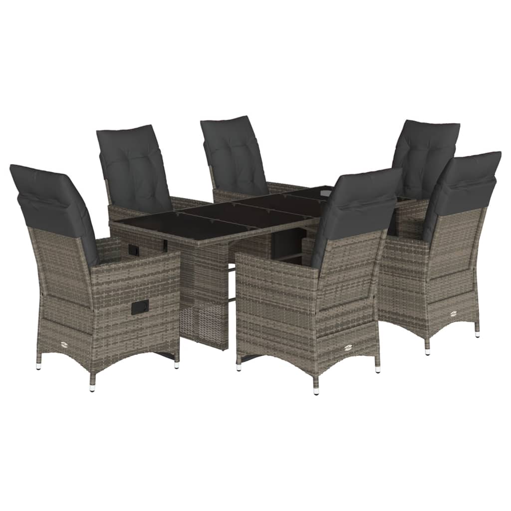 Set Bistrò da Giardino 7 pz con Cuscini in Polyrattan Grigio - homemem39