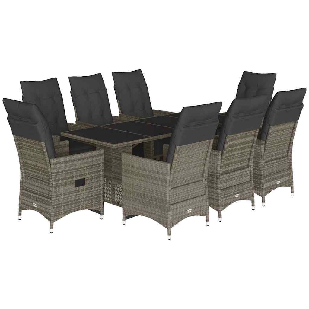 Set Bistrò da Giardino 9 pz con Cuscini in Polyrattan Grigio - homemem39