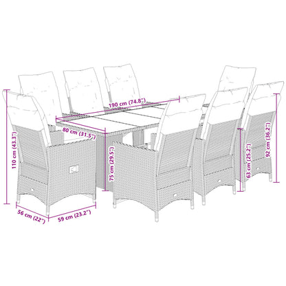 Set Bistrò da Giardino 9 pz con Cuscini in Polyrattan Grigio