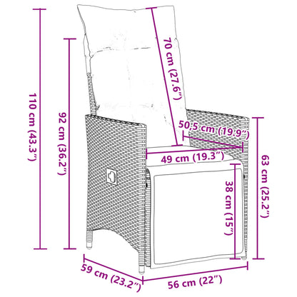 Set Bistrò da Giardino 9 pz con Cuscini in Polyrattan Grigio