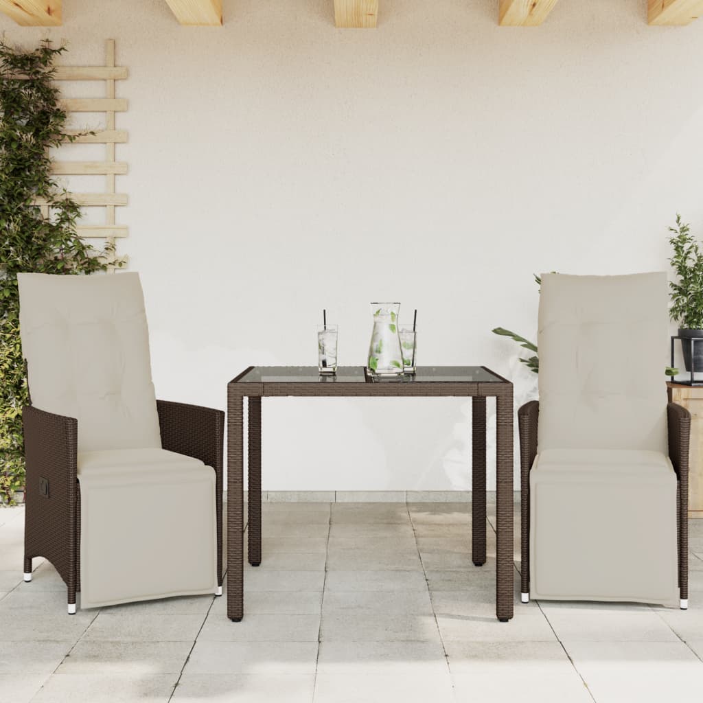 Set Bistrò da Giardino 3 pz con Cuscini in Polyrattan Marrone - homemem39