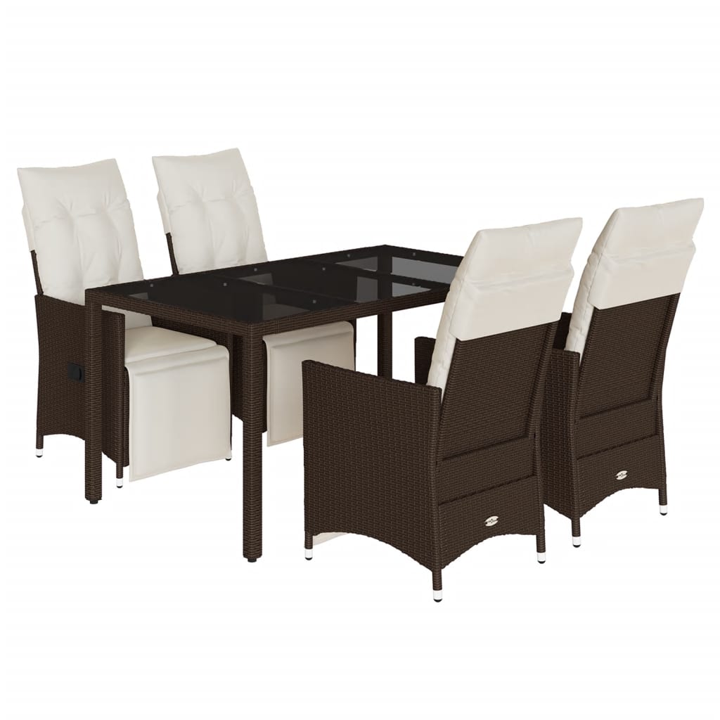Set Bistrò da Giardino 5 pz con Cuscini in Polyrattan Marrone - homemem39
