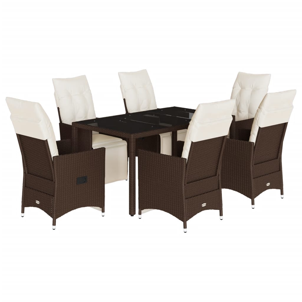 Set Bistrò da Giardino 7 pz con Cuscini in Polyrattan Marrone - homemem39