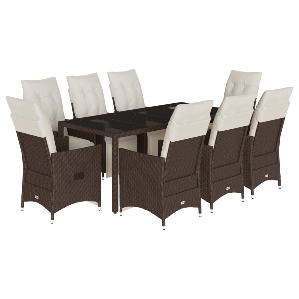 Set Bistrò da Giardino 9 pz con Cuscini in Polyrattan Marrone - homemem39