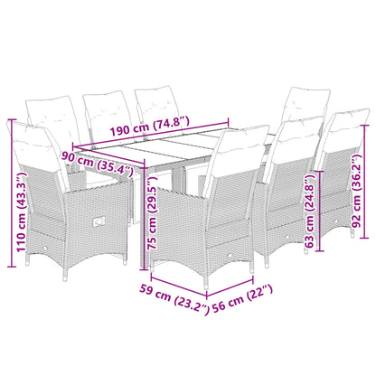 Set Bistrò da Giardino 9 pz con Cuscini in Polyrattan Marrone - homemem39