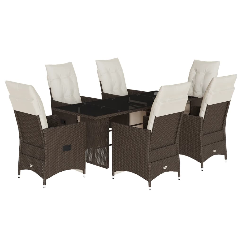 Set Bistrò da Giardino 7 pz con Cuscini in Polyrattan Marrone | homemem39