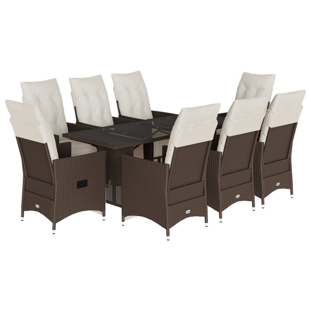Set Bistrò da Giardino 9 pz con Cuscini in Polyrattan Marrone | homemem39