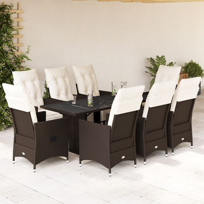 Set Bistrò da Giardino 9 pz con Cuscini in Polyrattan Marrone | homemem39