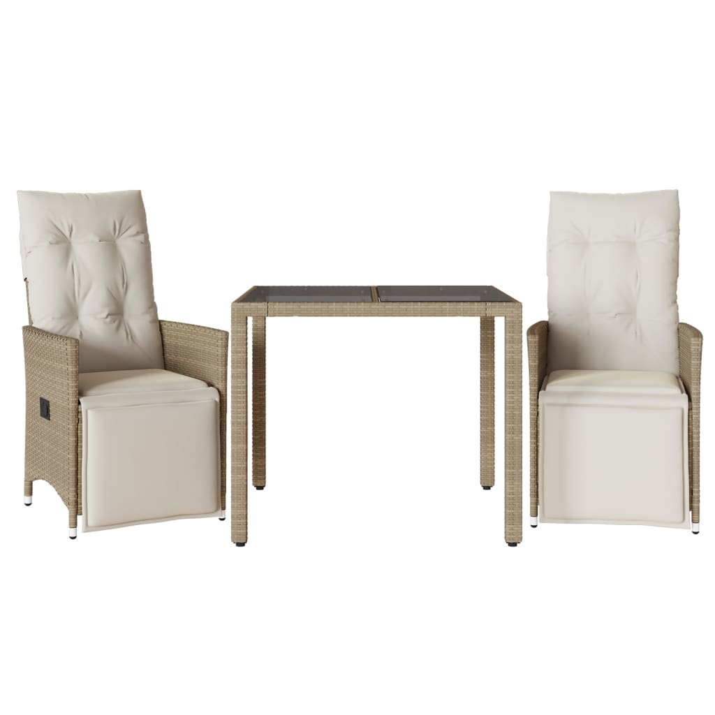 Set da Bistrò da Giardino 3 pz con Cuscini Beige in Polyrattan | homemem39