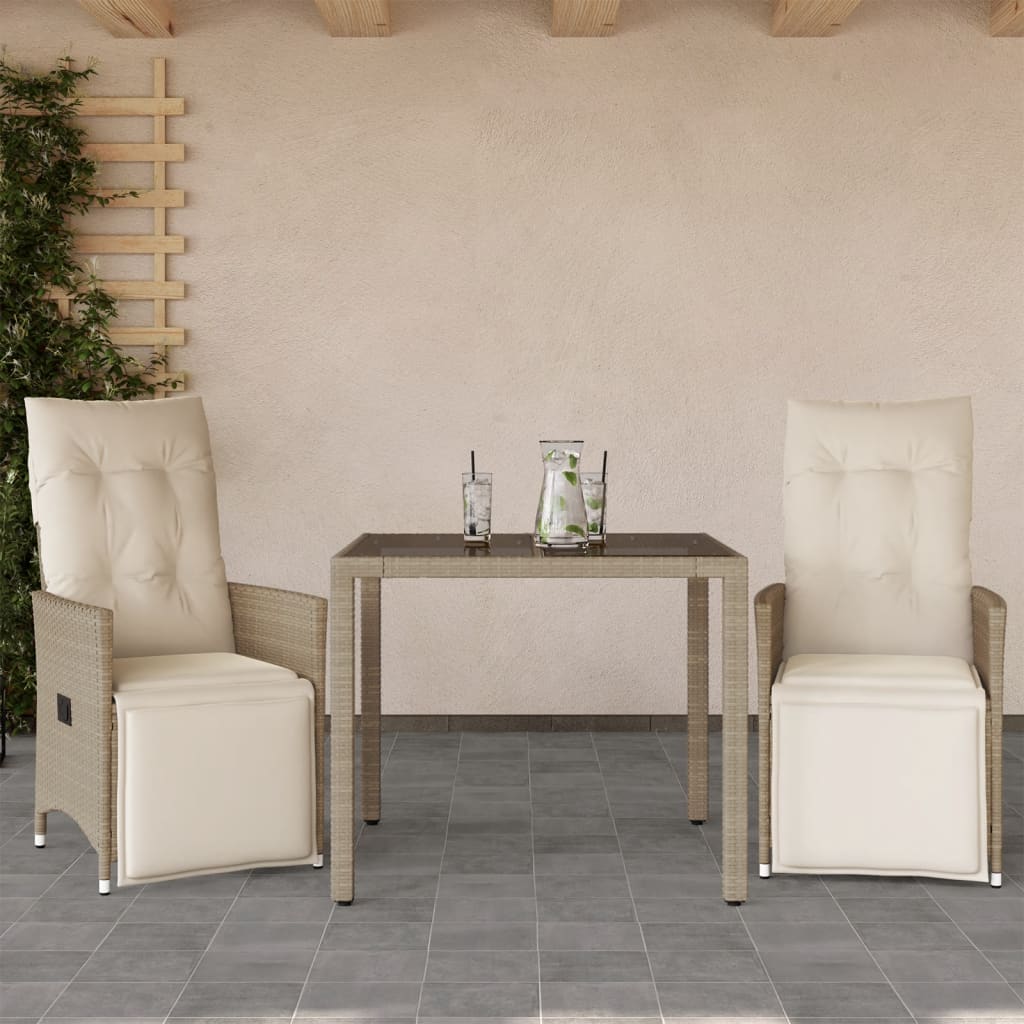 Set da Bistrò da Giardino 3 pz con Cuscini Beige in Polyrattan | homemem39