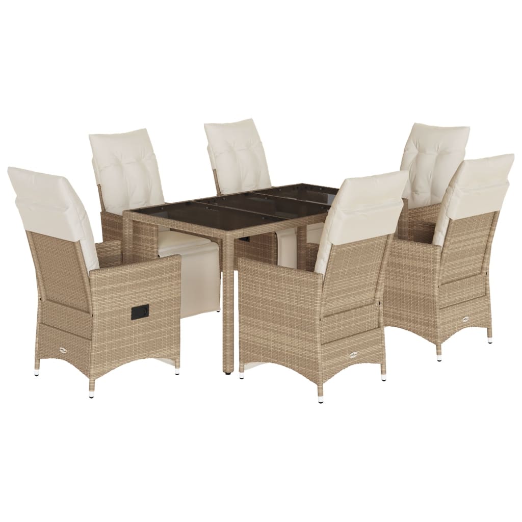 Set da Bistrò da Giardino 7 pz con Cuscini Beige in Polyrattan | homemem39
