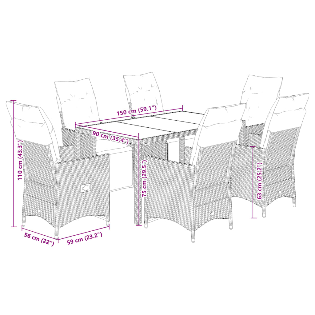 Set da Bistrò da Giardino 7 pz con Cuscini Beige in Polyrattan | homemem39