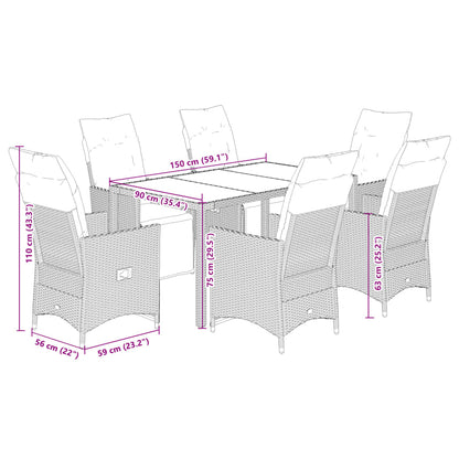 Set da Bistrò da Giardino 7 pz con Cuscini Beige in Polyrattan | homemem39