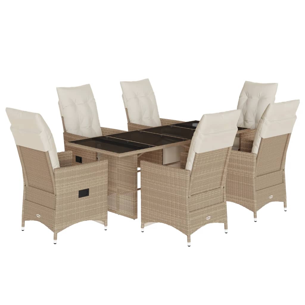 Set da Bistrò da Giardino 7 pz con Cuscini Beige in Polyrattan | homemem39