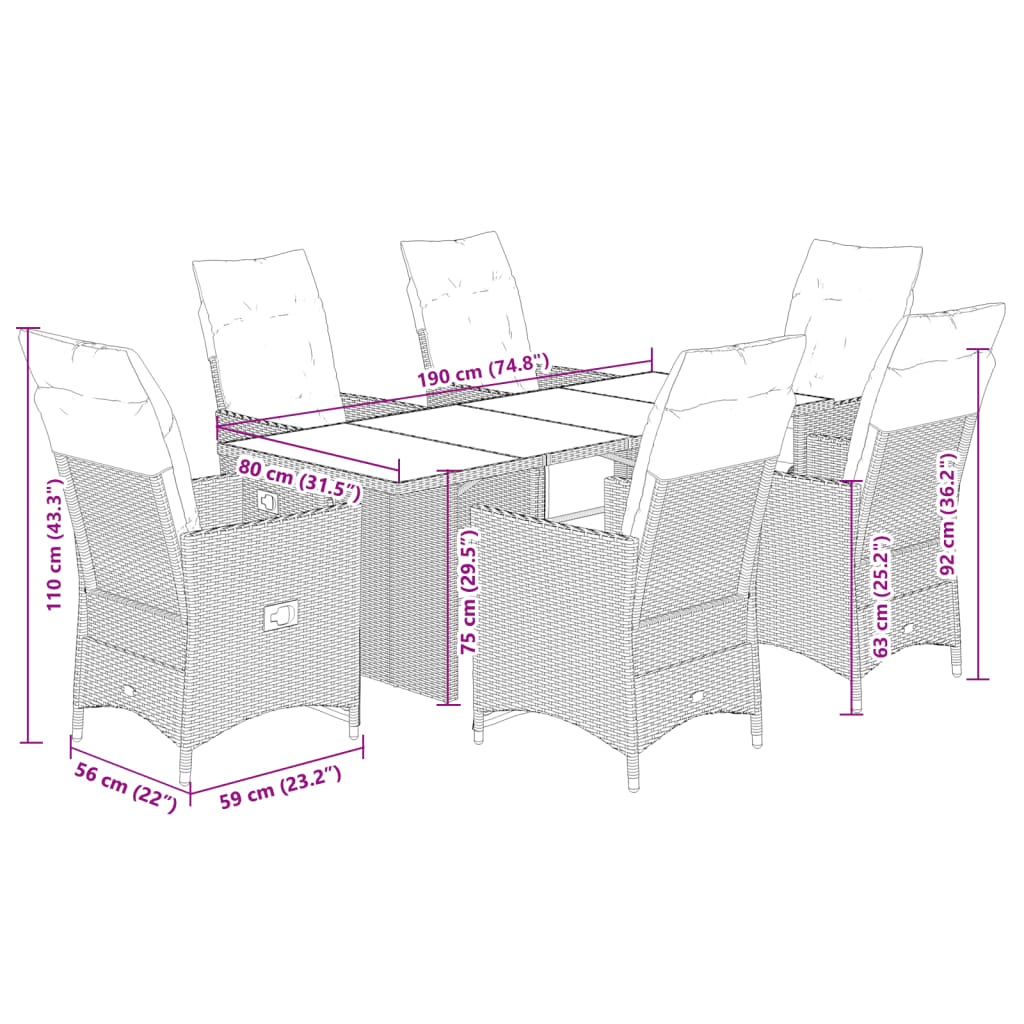 Set da Bistrò da Giardino 7 pz con Cuscini Beige in Polyrattan | homemem39