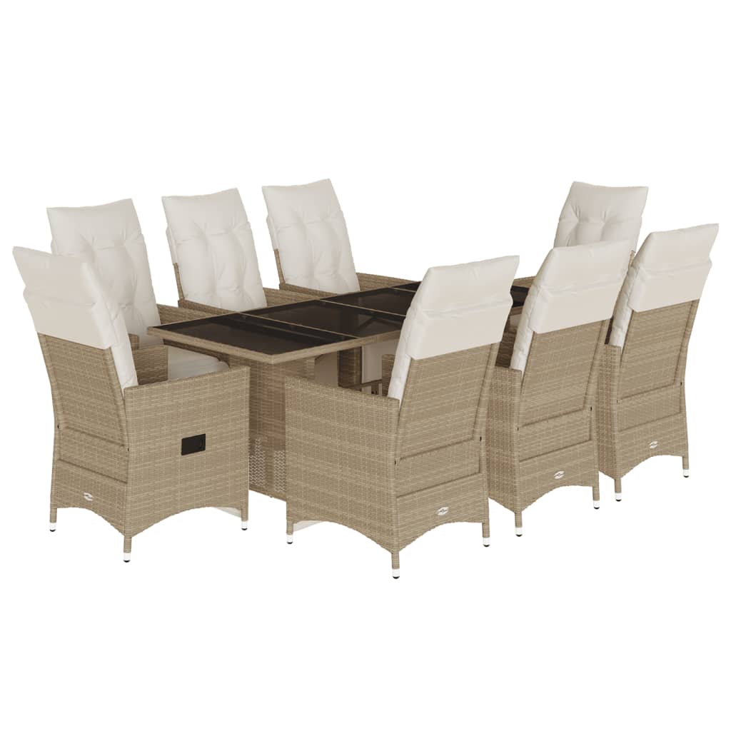 Set da Bistrò da Giardino 9 pz con Cuscini Beige in Polyrattan | homemem39
