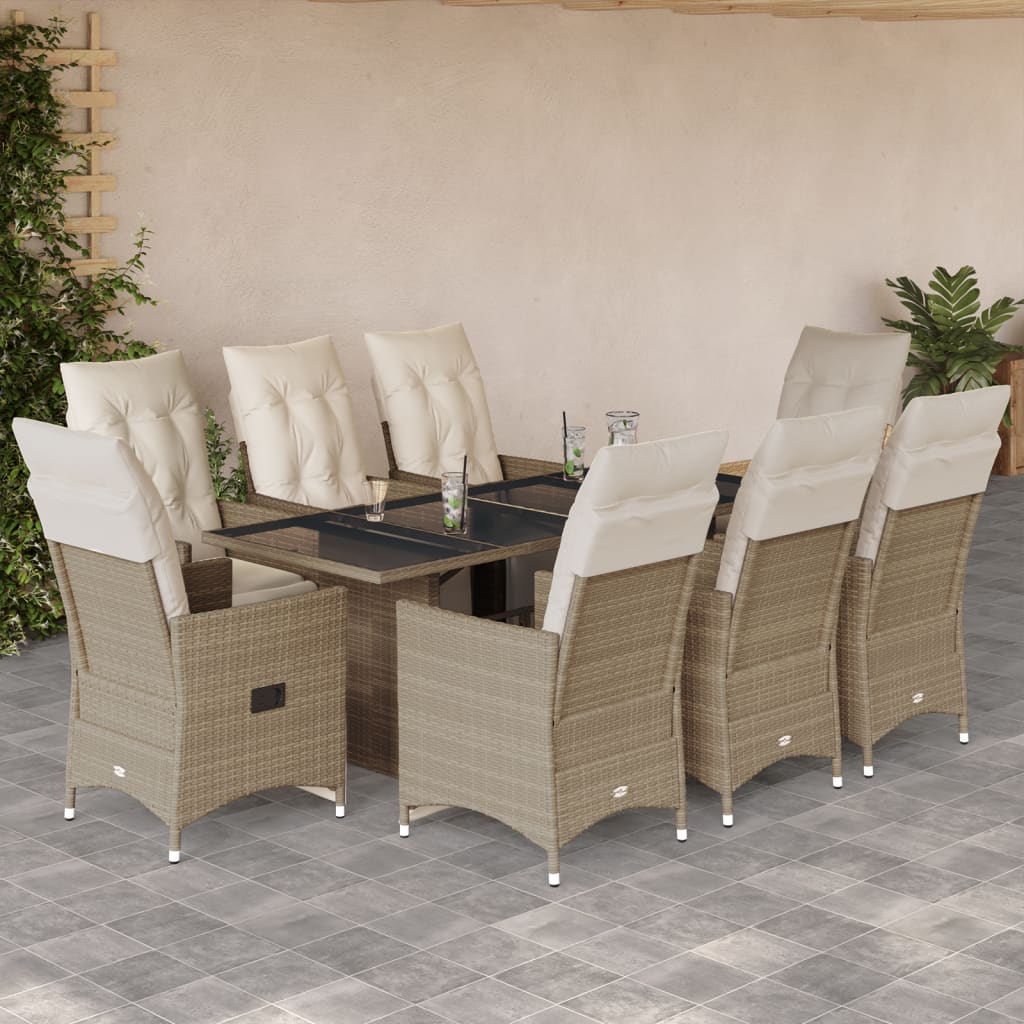 Set da Bistrò da Giardino 9 pz con Cuscini Beige in Polyrattan | homemem39