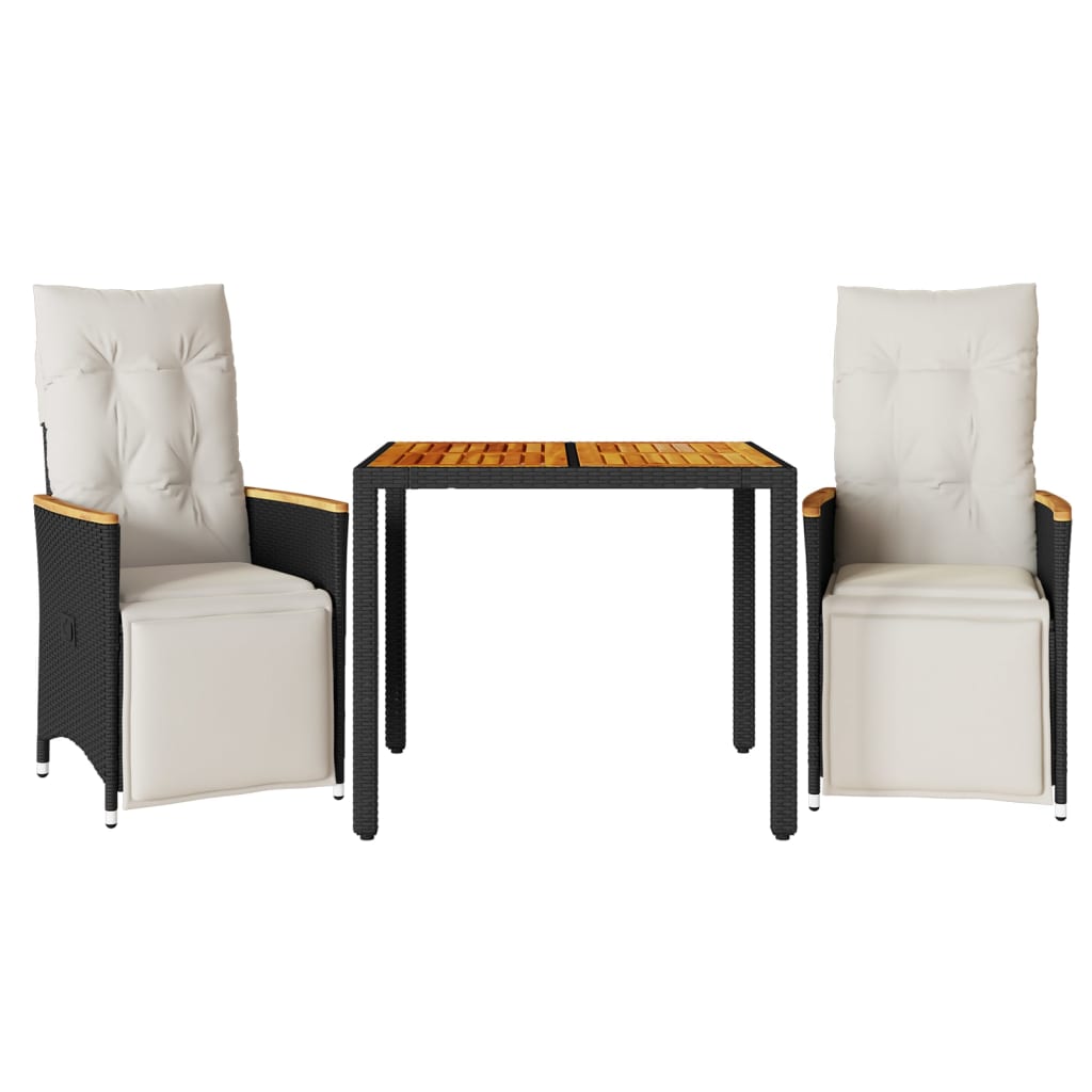 Set Bistrò da Giardino 3 pz con Cuscini in Polyrattan Nero | homemem39
