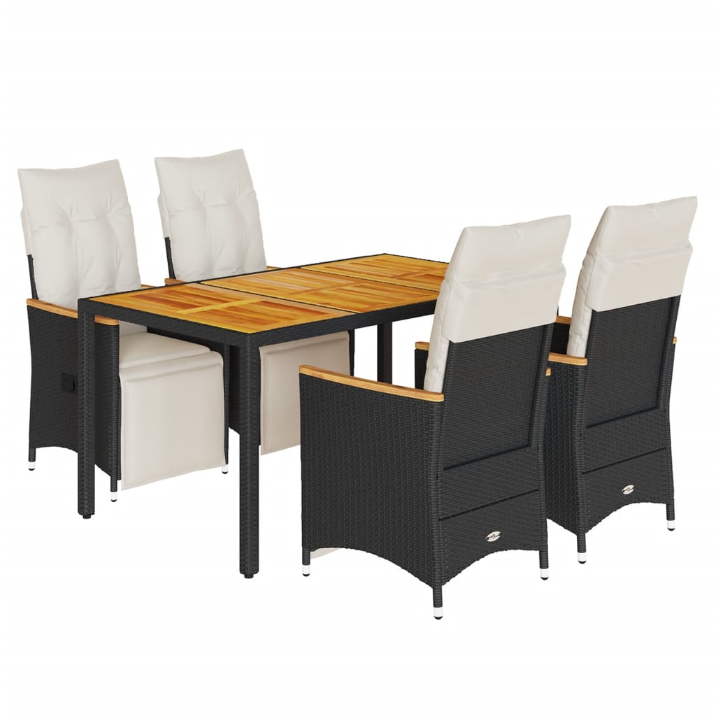 Set Bistrò da Giardino 5 pz con Cuscini in Polyrattan Nero | homemem39