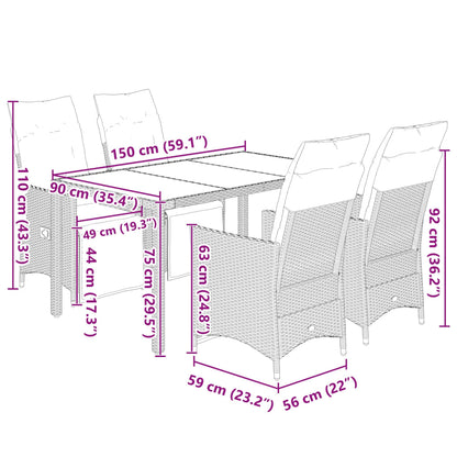 Set Bistrò da Giardino 5 pz con Cuscini in Polyrattan Nero | homemem39