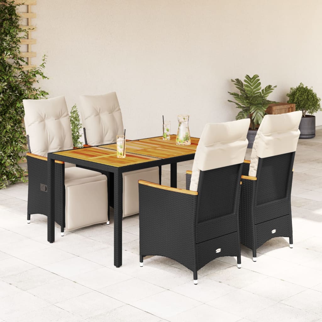 Set Bistrò da Giardino 5 pz con Cuscini in Polyrattan Nero | homemem39
