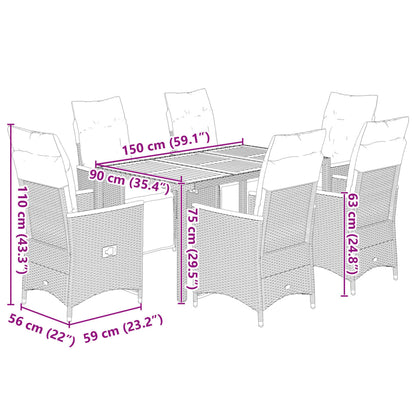 Set da Bistrò da Giardino 7 pz con Cuscini Nero in Polyrattan | homemem39