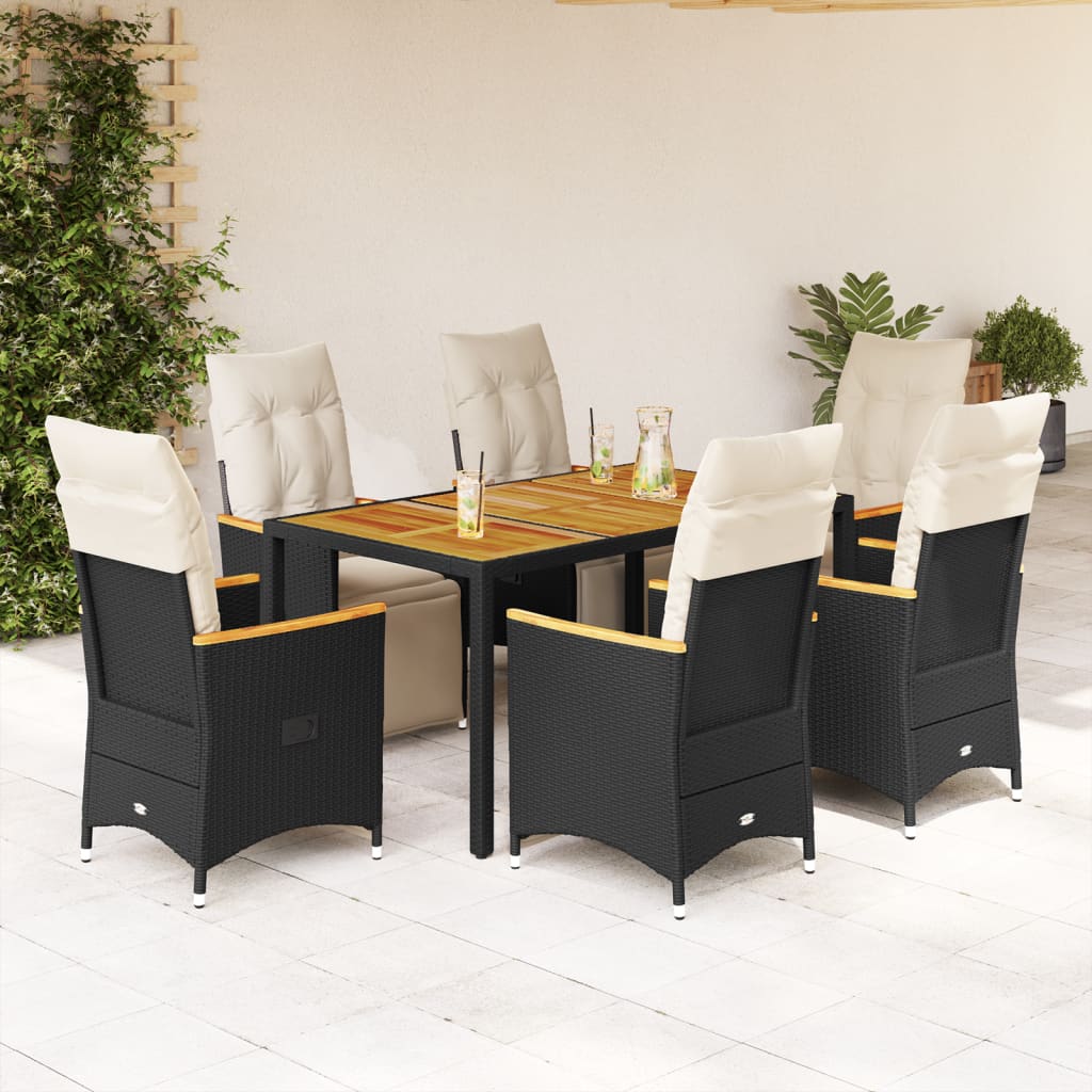 Set da Bistrò da Giardino 7 pz con Cuscini Nero in Polyrattan | homemem39