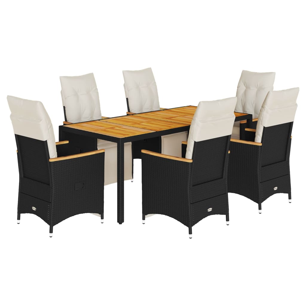 Set da Bistrò da Giardino 7 pz con Cuscini Nero in Polyrattan | homemem39