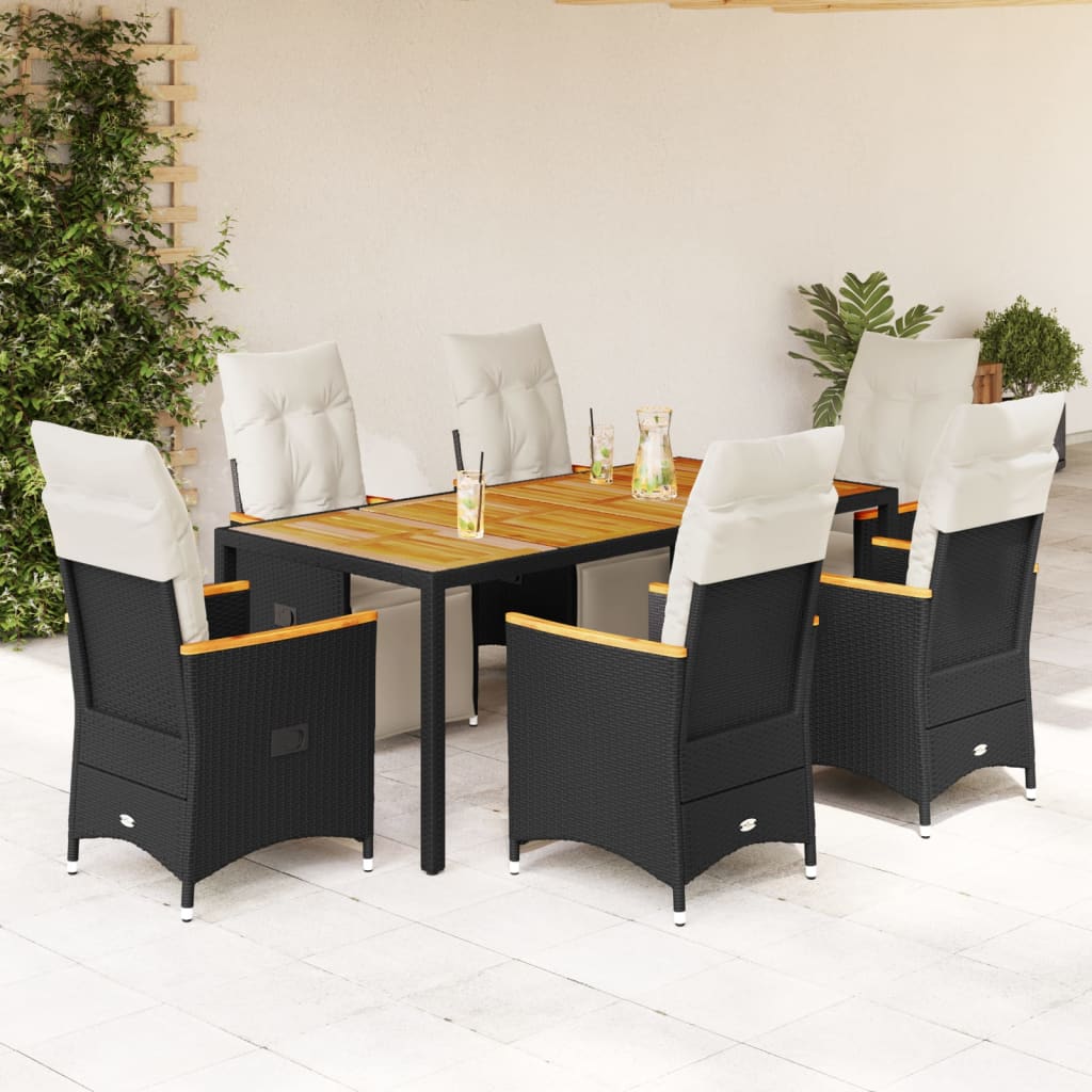 Set da Bistrò da Giardino 7 pz con Cuscini Nero in Polyrattan | homemem39
