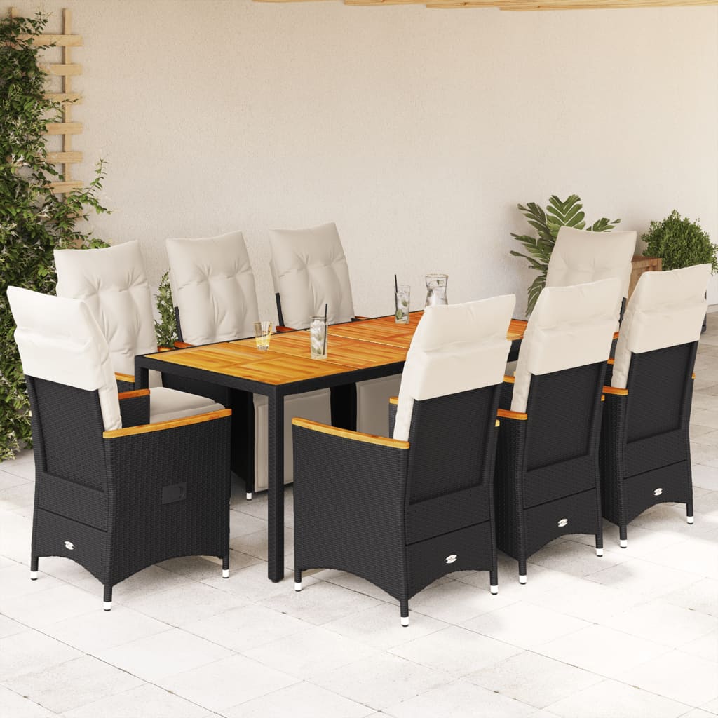 Set Bistrò da Giardino 9 pz con Cuscini in Polyrattan Nero | homemem39