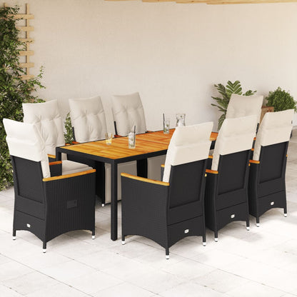 Set Bistrò da Giardino 9 pz con Cuscini in Polyrattan Nero | homemem39